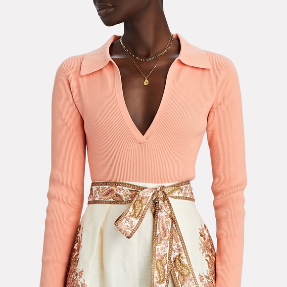 INTERMIX NINA V NECK SWEATER PEACHY PINK NWT SZ XL